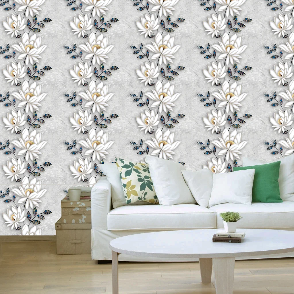 3d White & Grey Floral Designed Self adhesive wallpaper2043974420