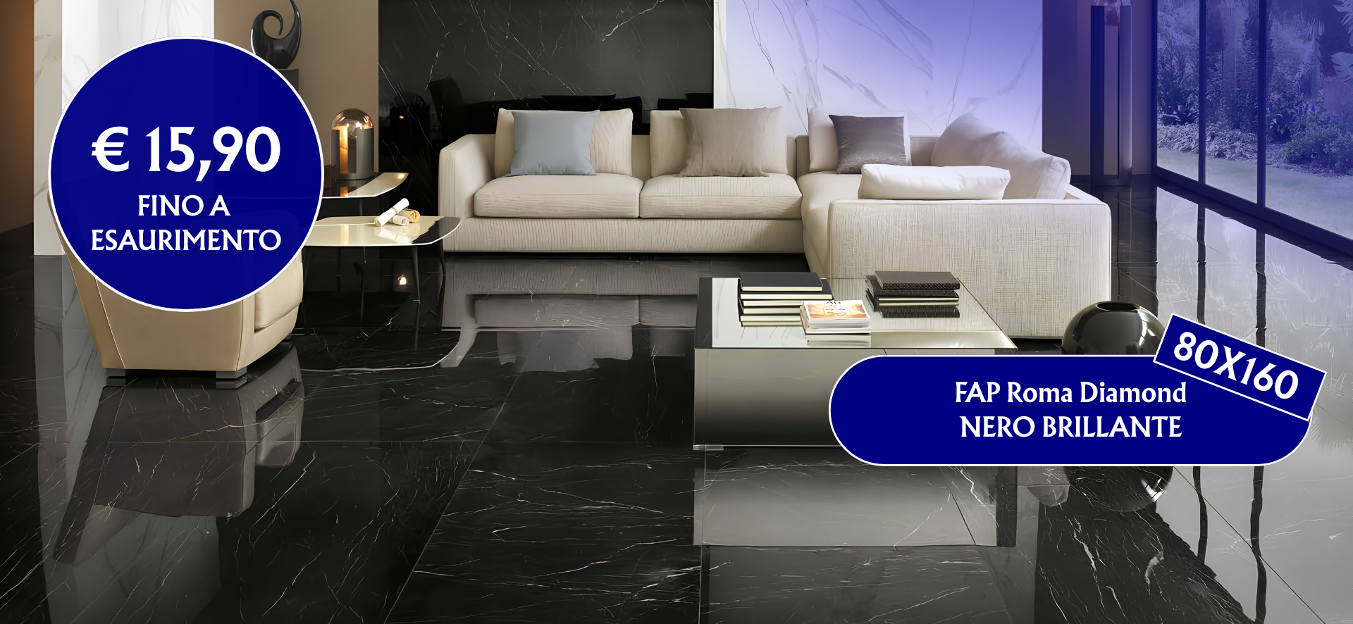 Offerta FAP Roma Diamond Nero Brillante | Acori Ceramiche Pavimento FAP Roma Diamond Nero Brillante 80x160 effetto marmo in offerta a 15,90 euro al mq da Acori Ceramiche